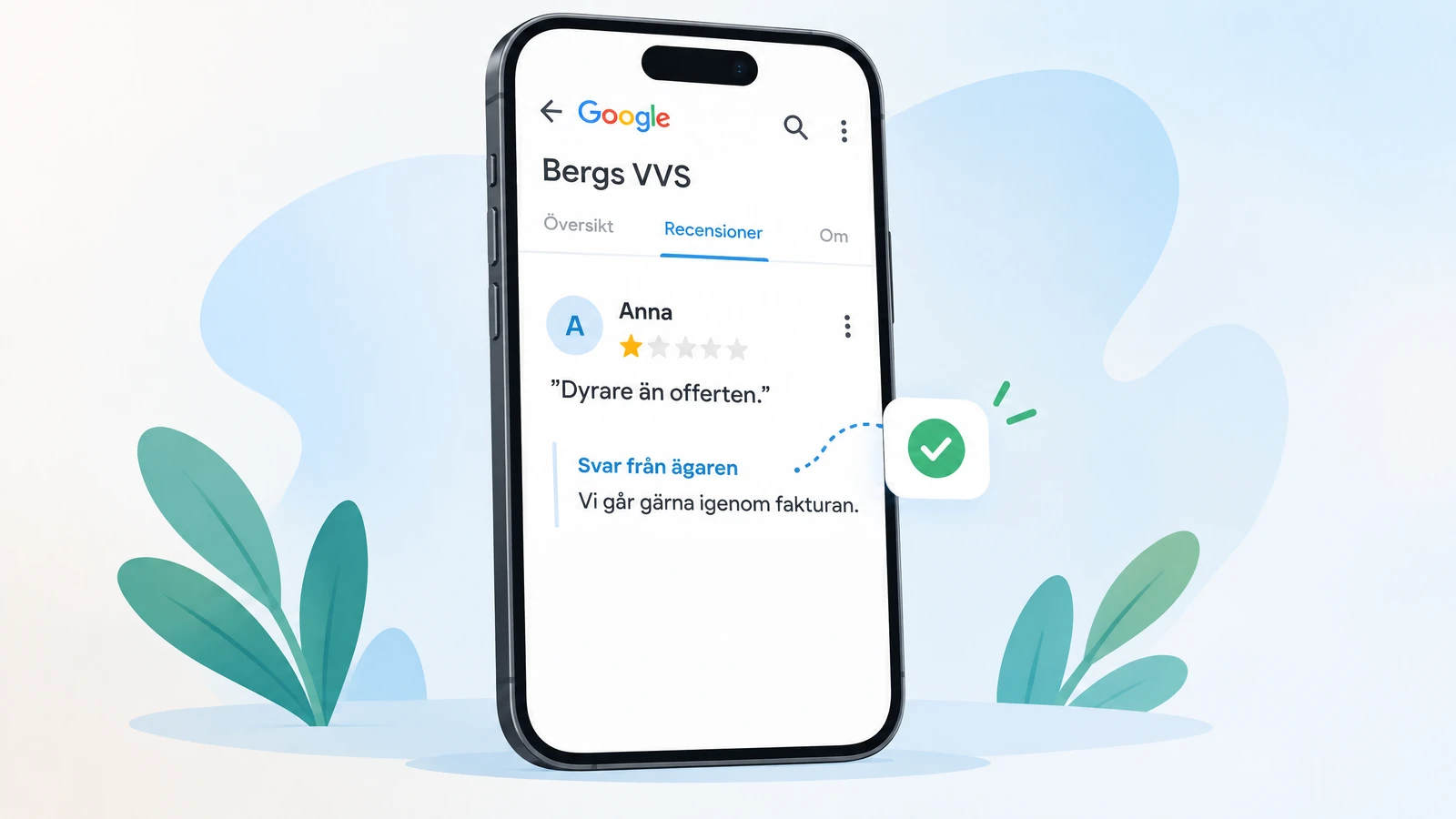 En dålig recension i Google Maps med en stjärna, och ägarens lugna svar under